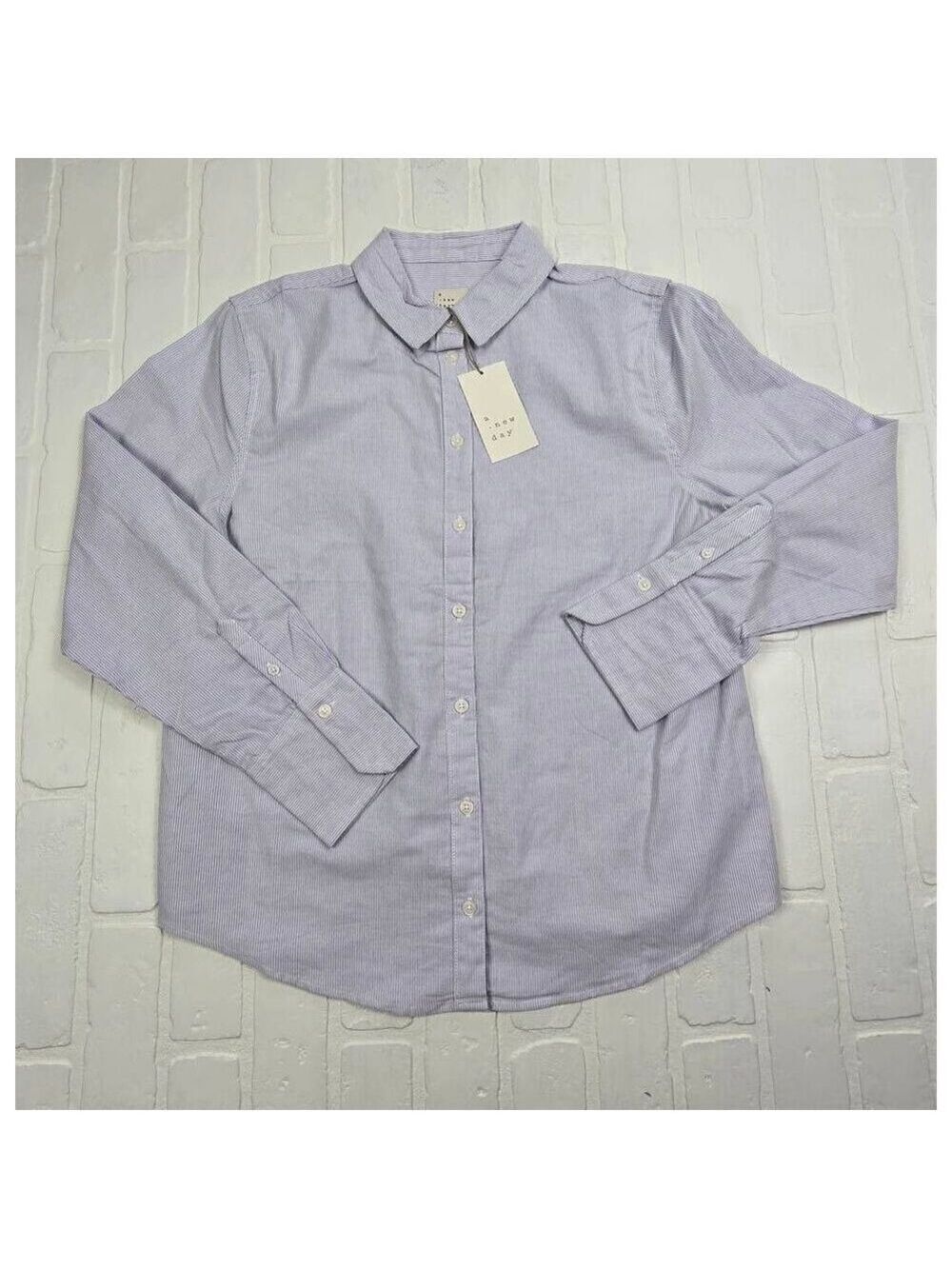 A new day Blue Striped Collared Button Up Shirt Small